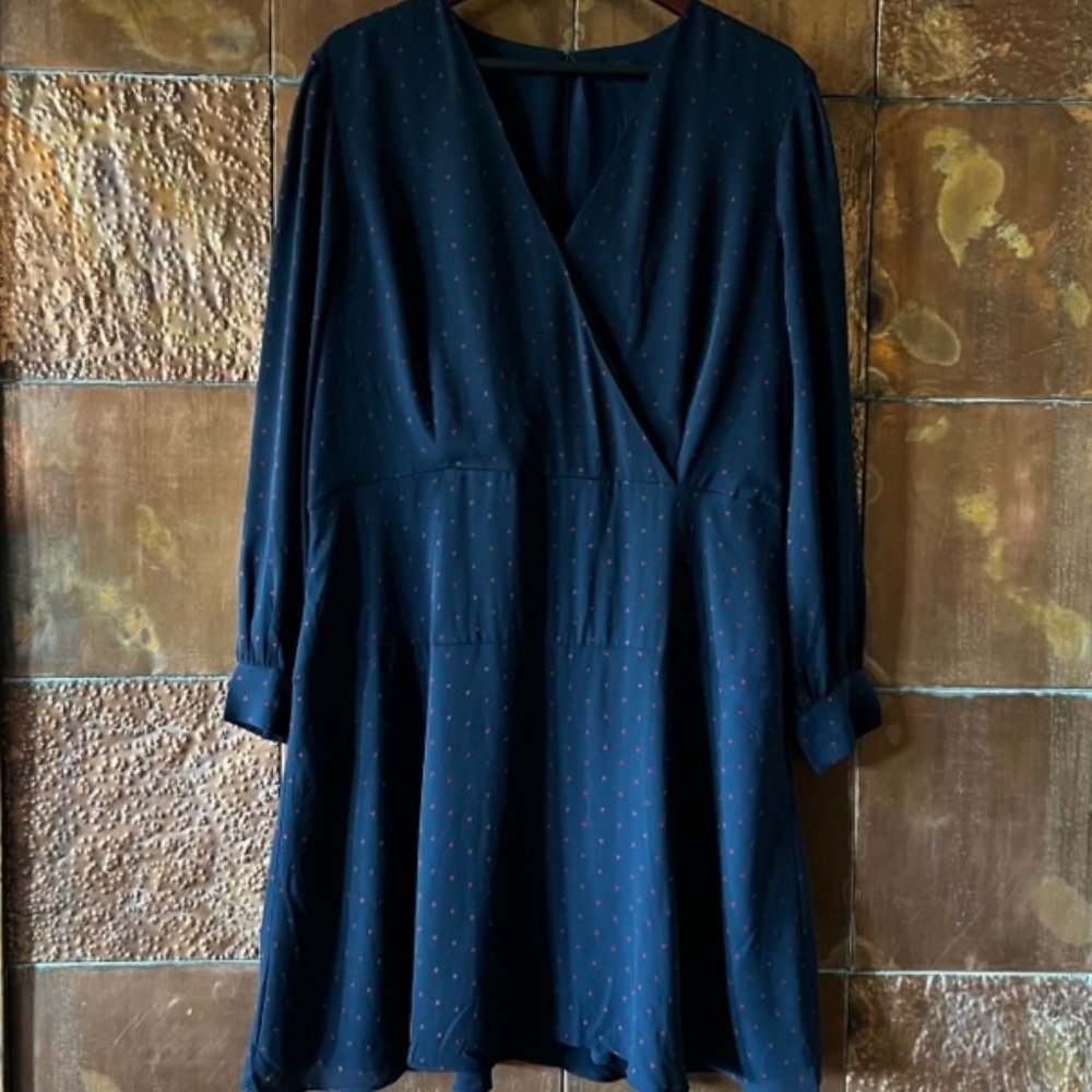 Ann Taylor * Navy blue dress with red polka dots * 16